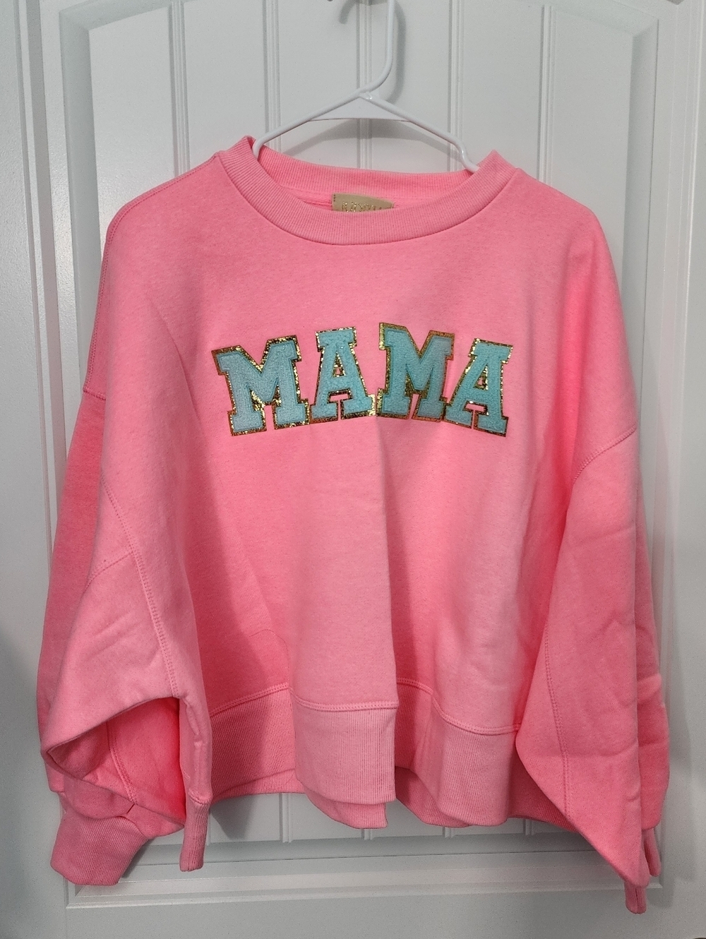 NWOT Judith March Neon Pink Sweatshirt w/ Aqua & Gold 'MAMA' Lettering, Size XL